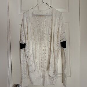 Hollister-Front Cream Knit Cardigan with Navy Elbow Detail